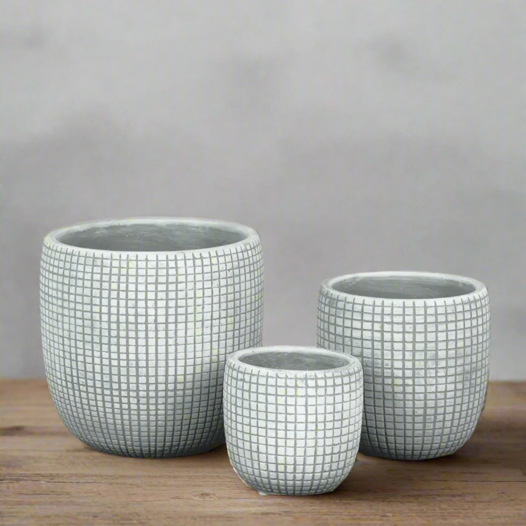 Lazare Etched Lattice Cement Pot Set (Set of 3)