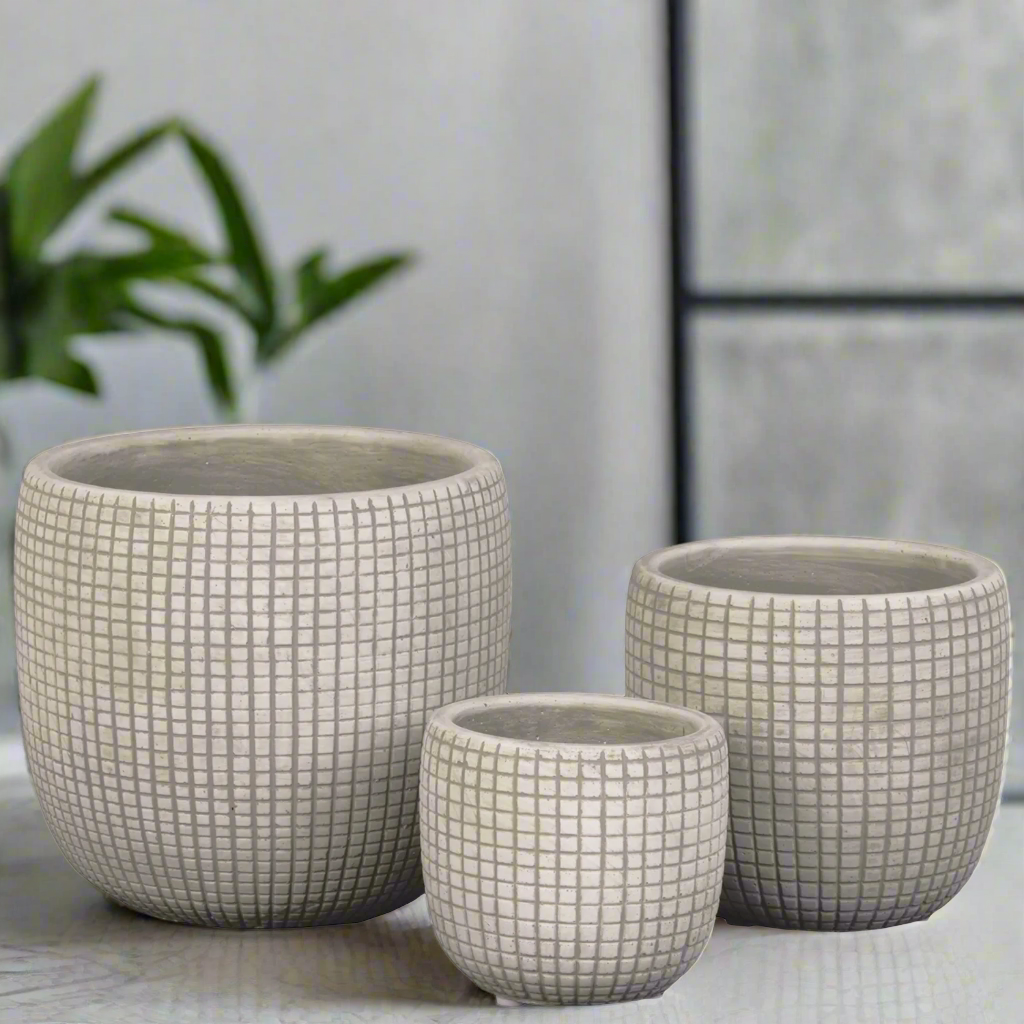 Lazare Etched Lattice Cement Pot Set (Set of 3)