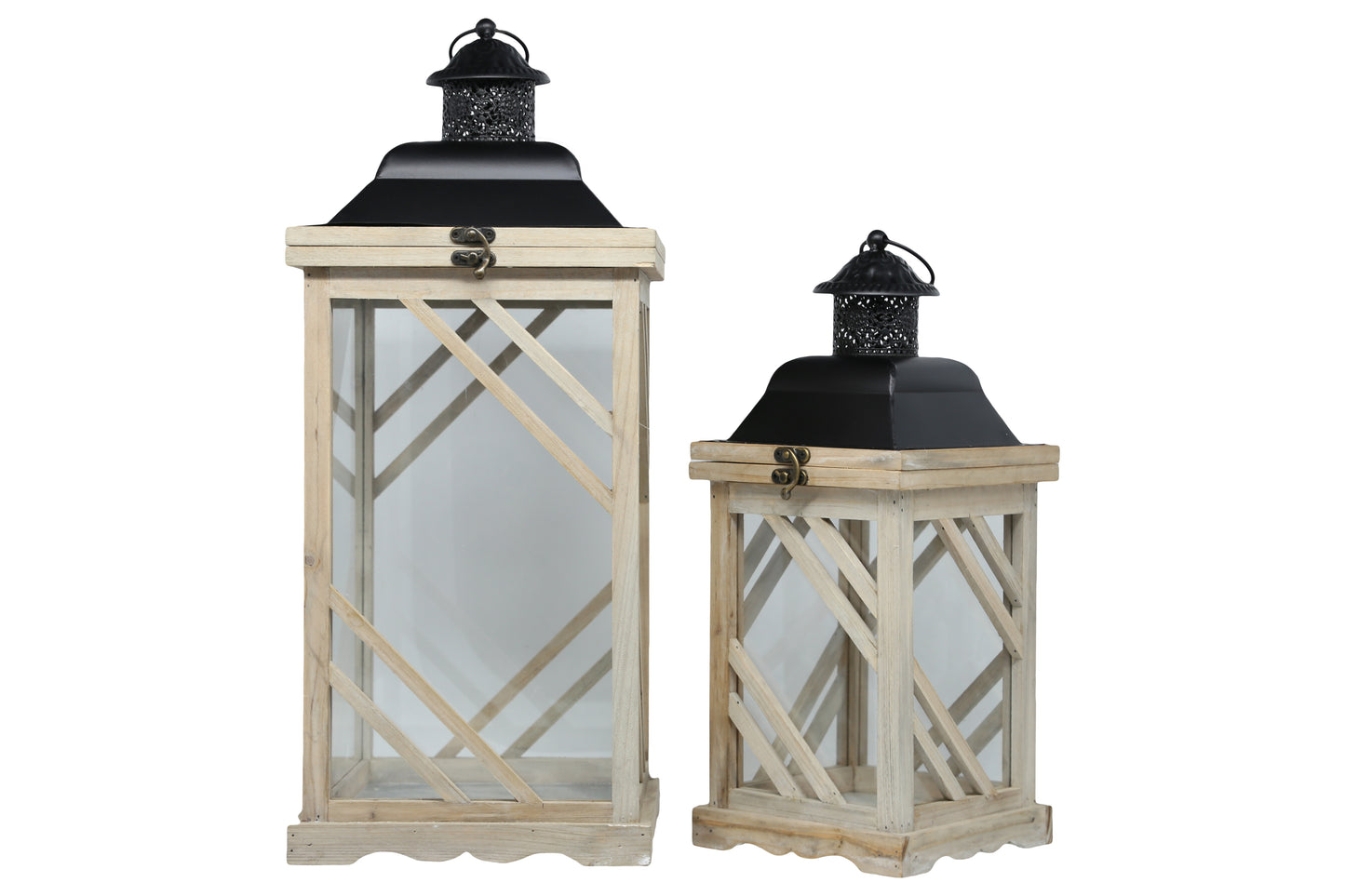 Wood Square Lantern Natural Finish Tan-21.75"H
