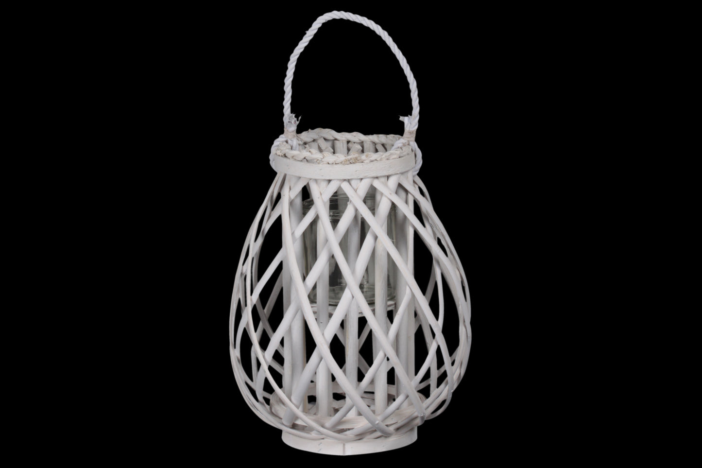 Bamboo Tall Round Bellied Lantern Coated Finish White-12.00"H