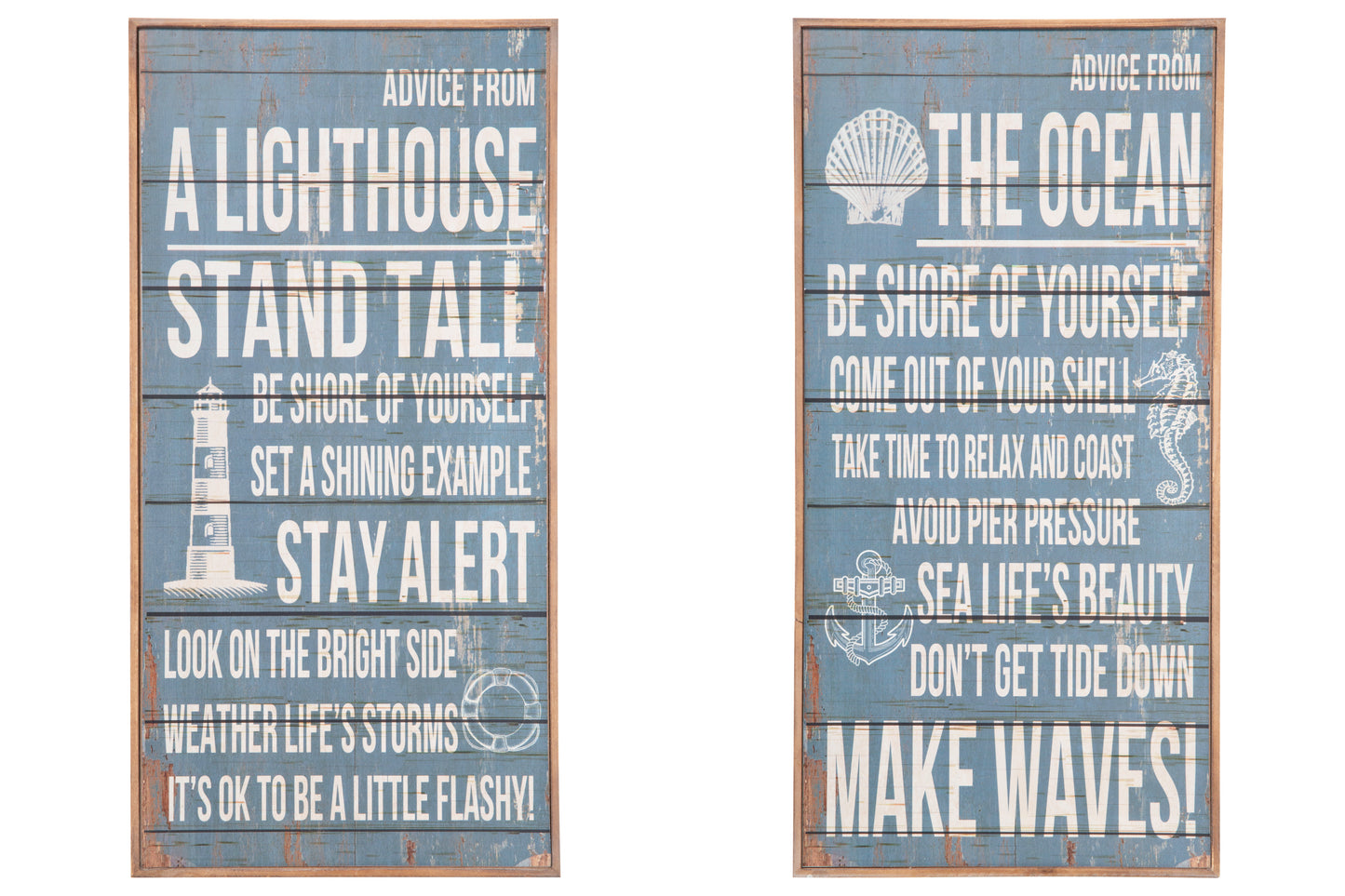 Wood Rectangle Wall Art Distressed Finish Blue-23.75"H