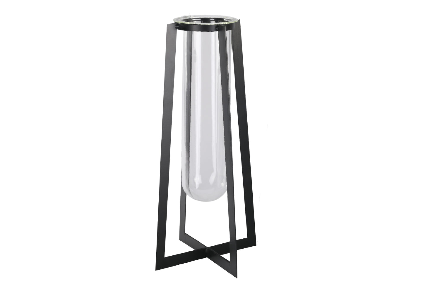 Metal Square Vase Coated Finish Black-15.75"H