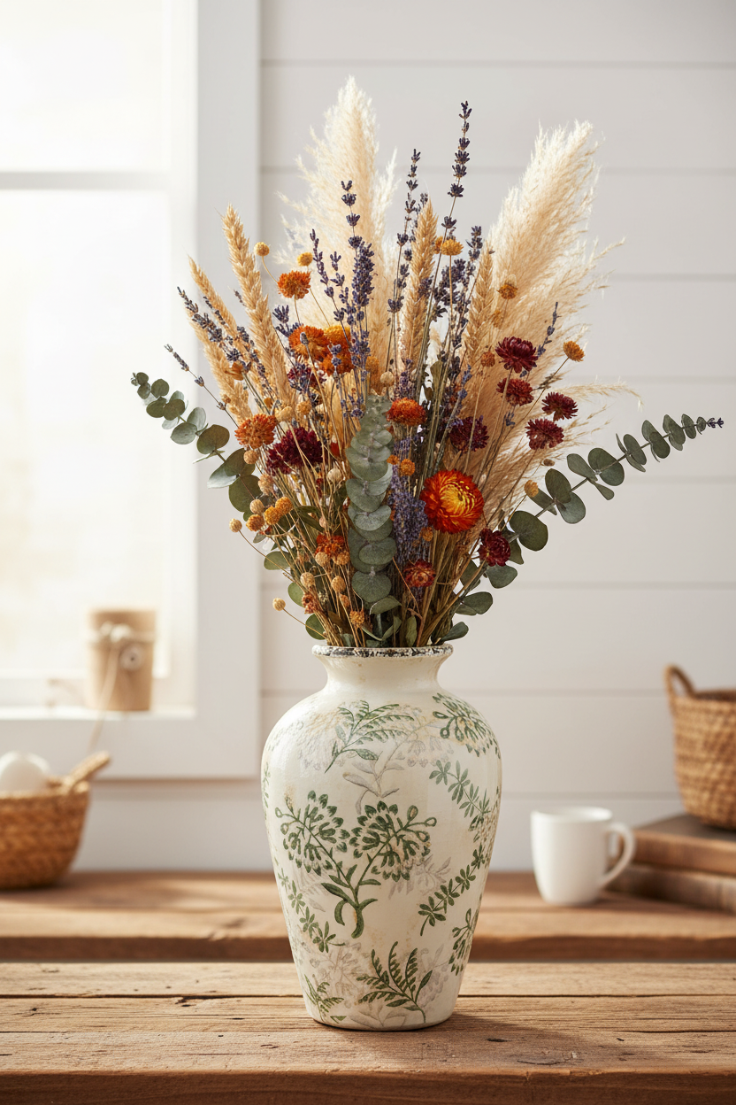 Kanry Chinoiserie Botanical Crackle Stoneware Vase