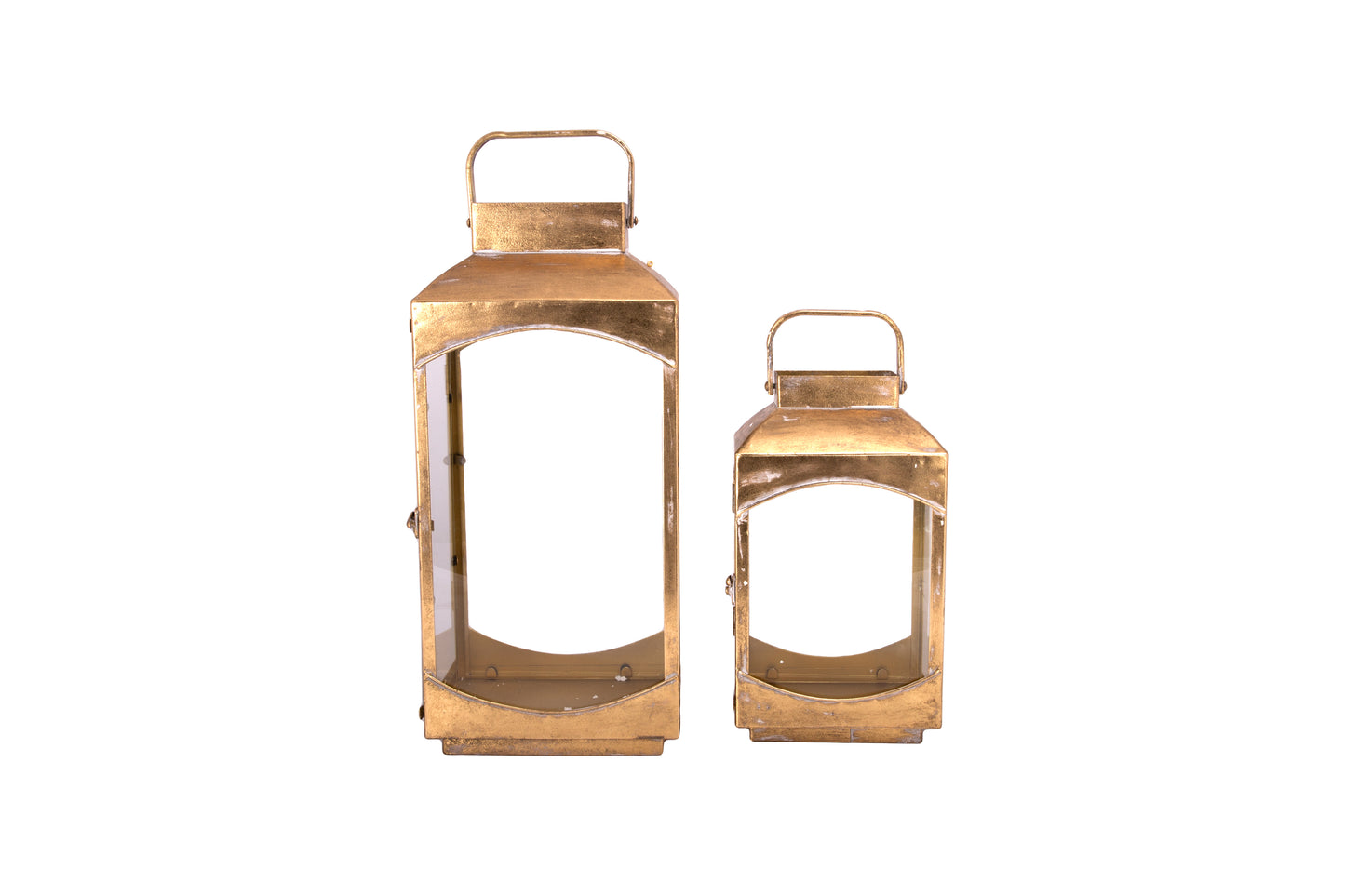 Iron Glass Metal Lantern Gold-19.75"H