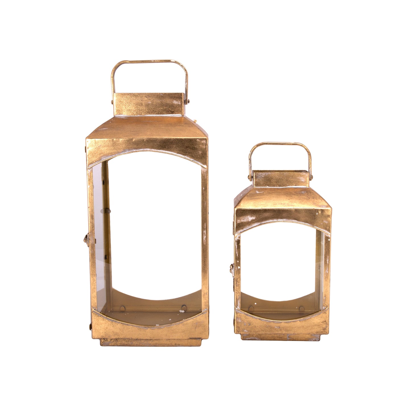 Iron Glass Metal Lantern Gold-19.75"H