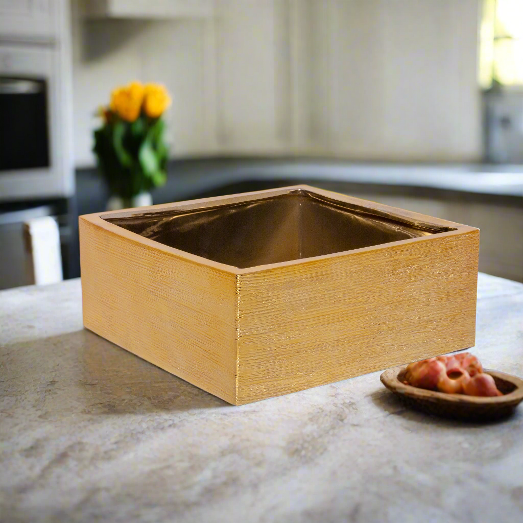 Aurenna Gold Brushed Ceramic Square Pot