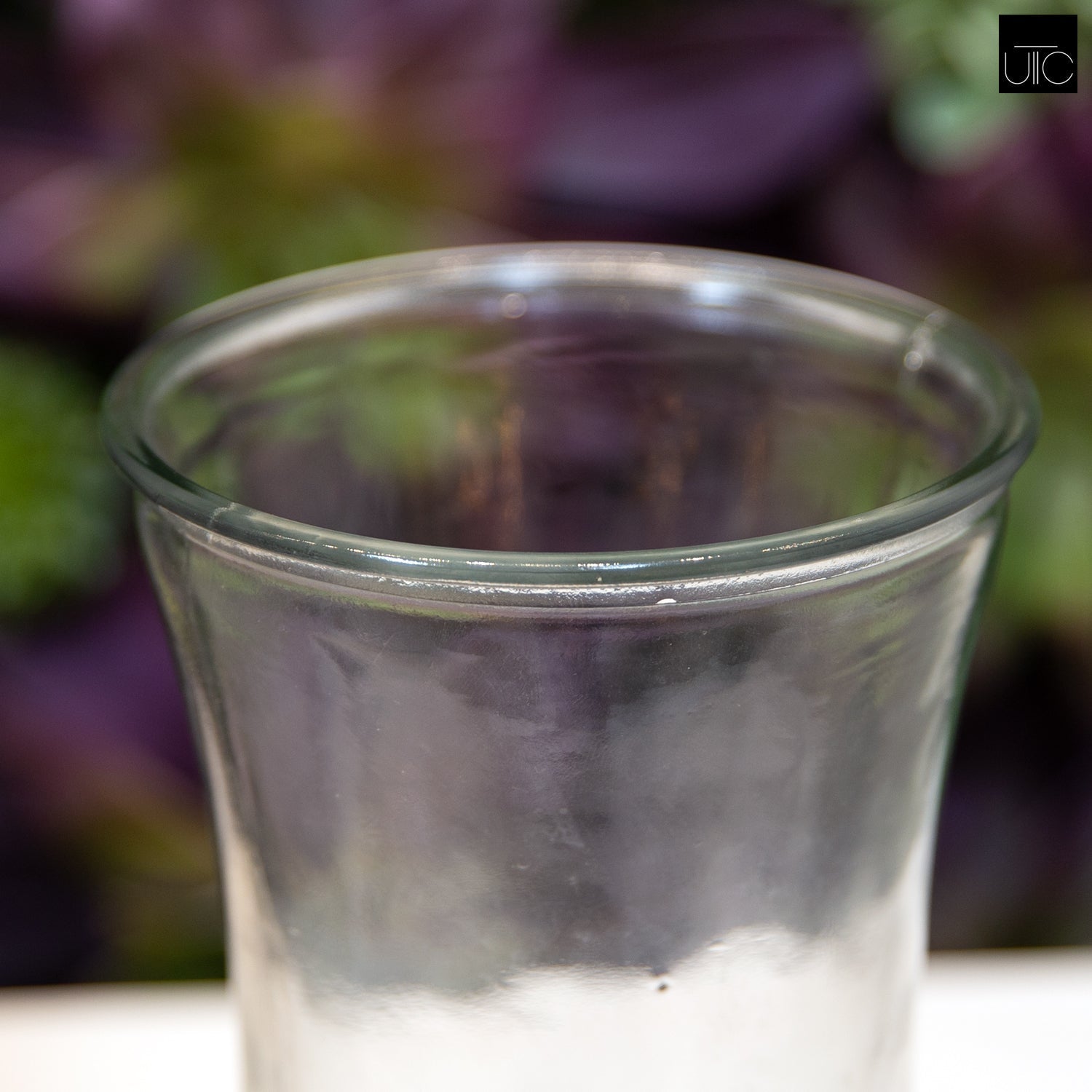 Lyra Elegant Glass Vase Rim View with background