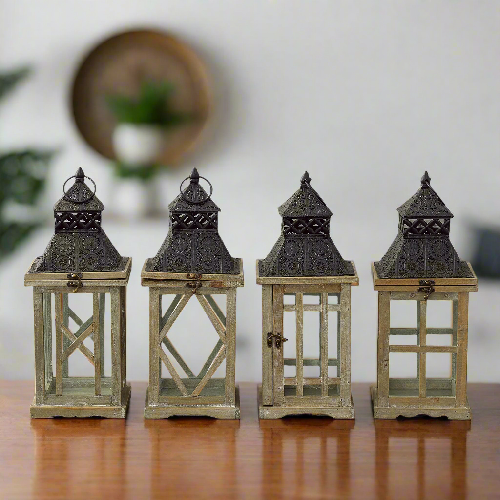 Taren Square Wood Lanterns (Set of 4)