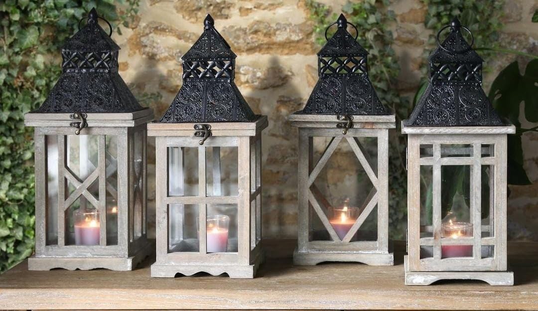 Wood Lantern Natural Finish Brown 16.50"H