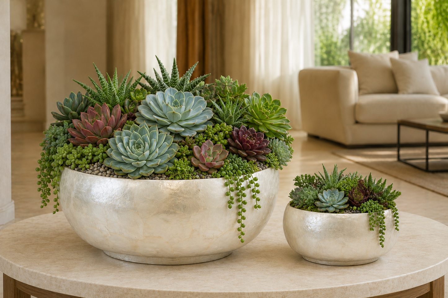 Hazen Capri Shell Round Planter Set (Set of 2)