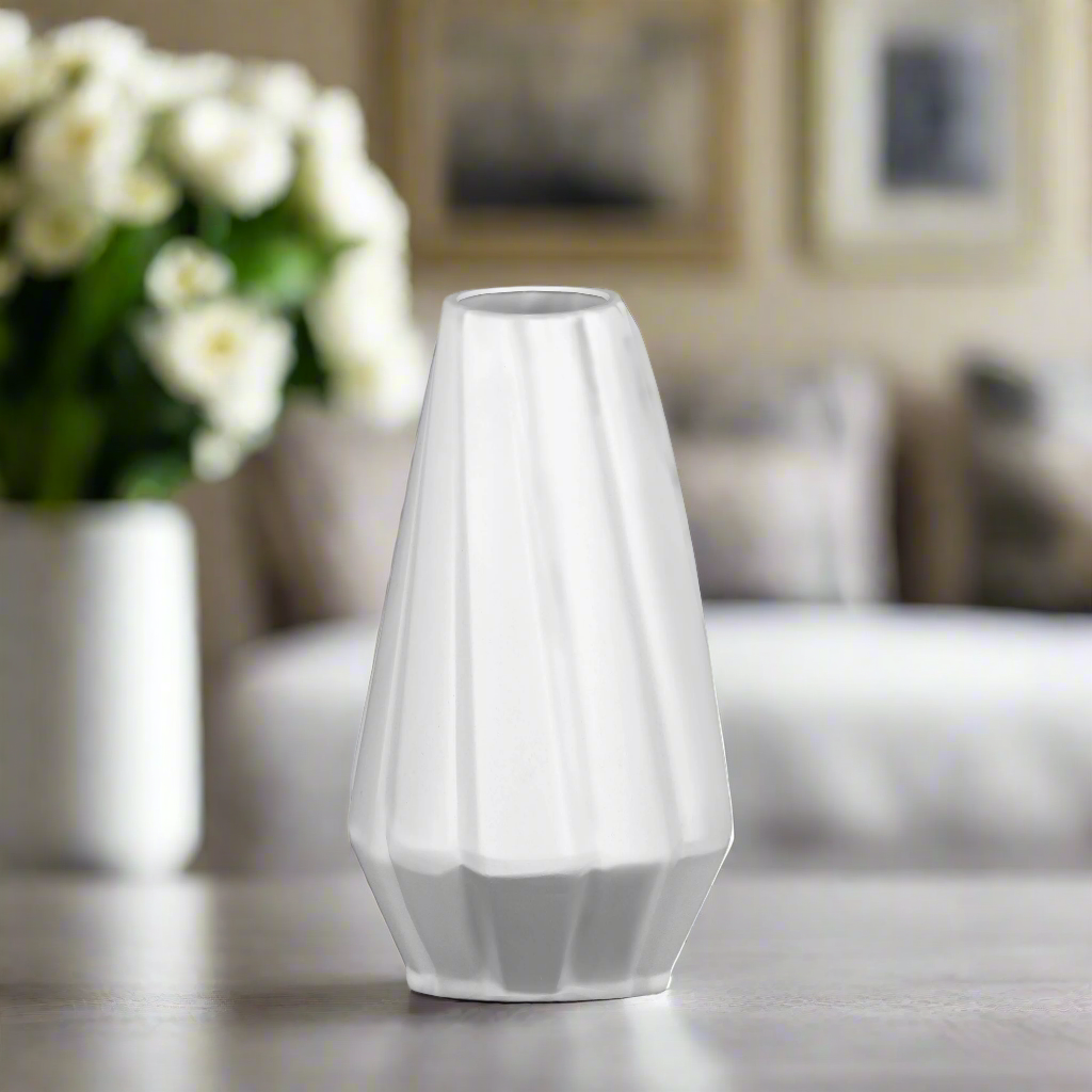 Elizabethe Ceramic Round Vase with Diagonal Ridges