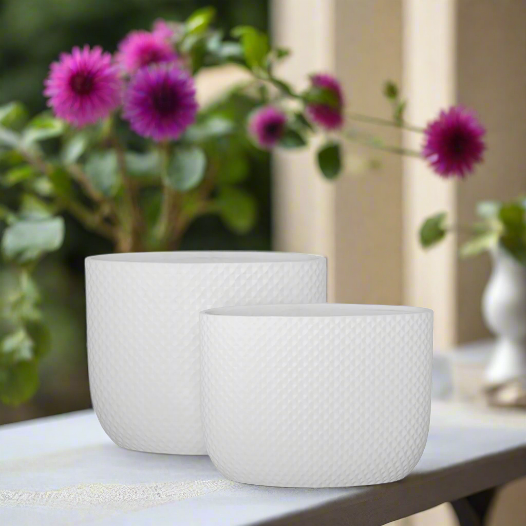 Deyara Embossed Diamond Oval Planter Set (Set of 2)