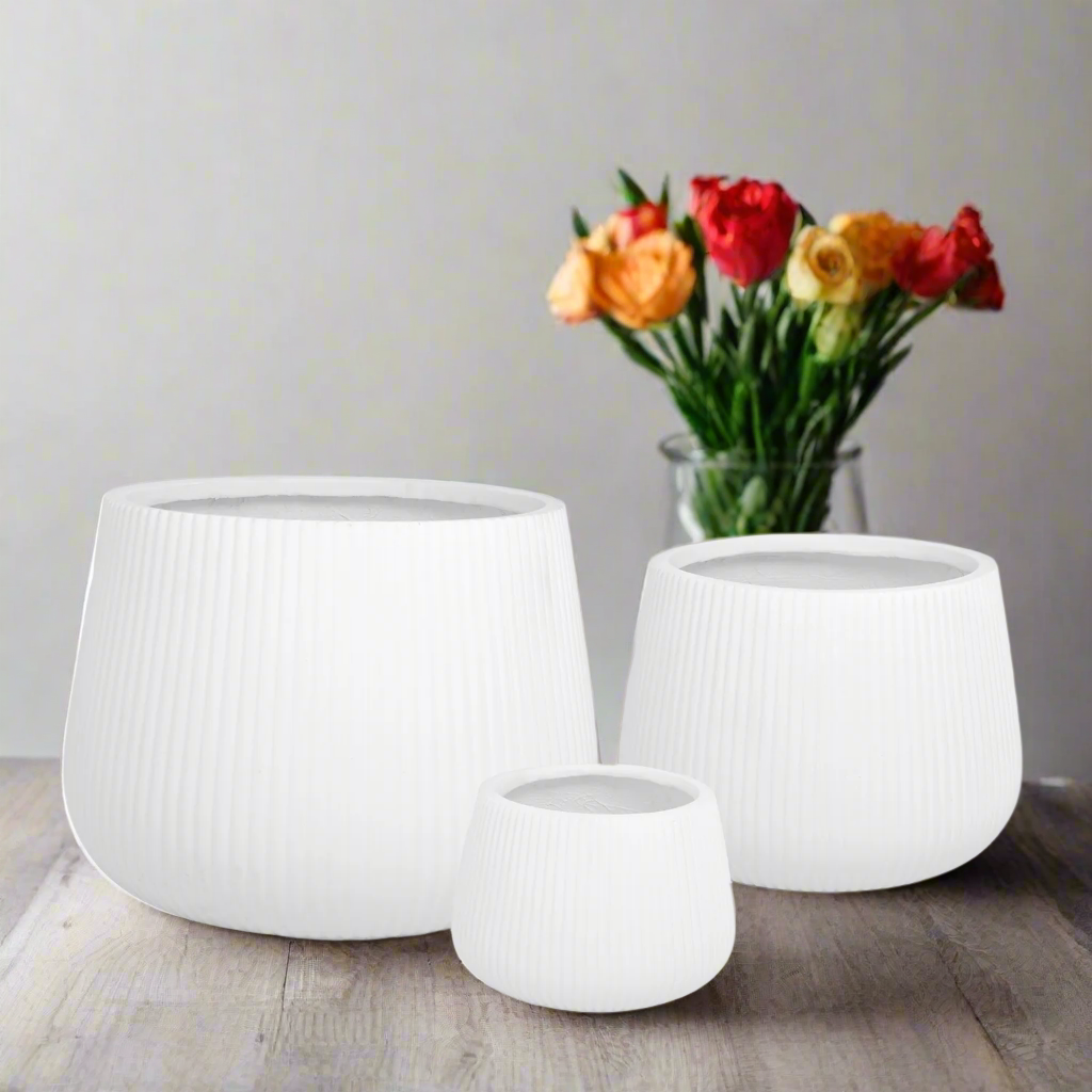 Olyssia Wide White Fiberclay Planters (Set of 3)