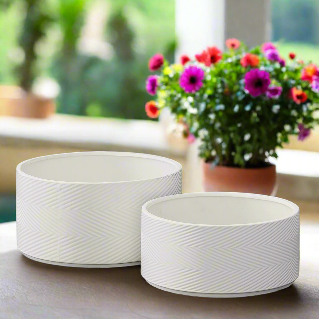 Petra Ceramic Round Wide Planter Set (Set of 2)