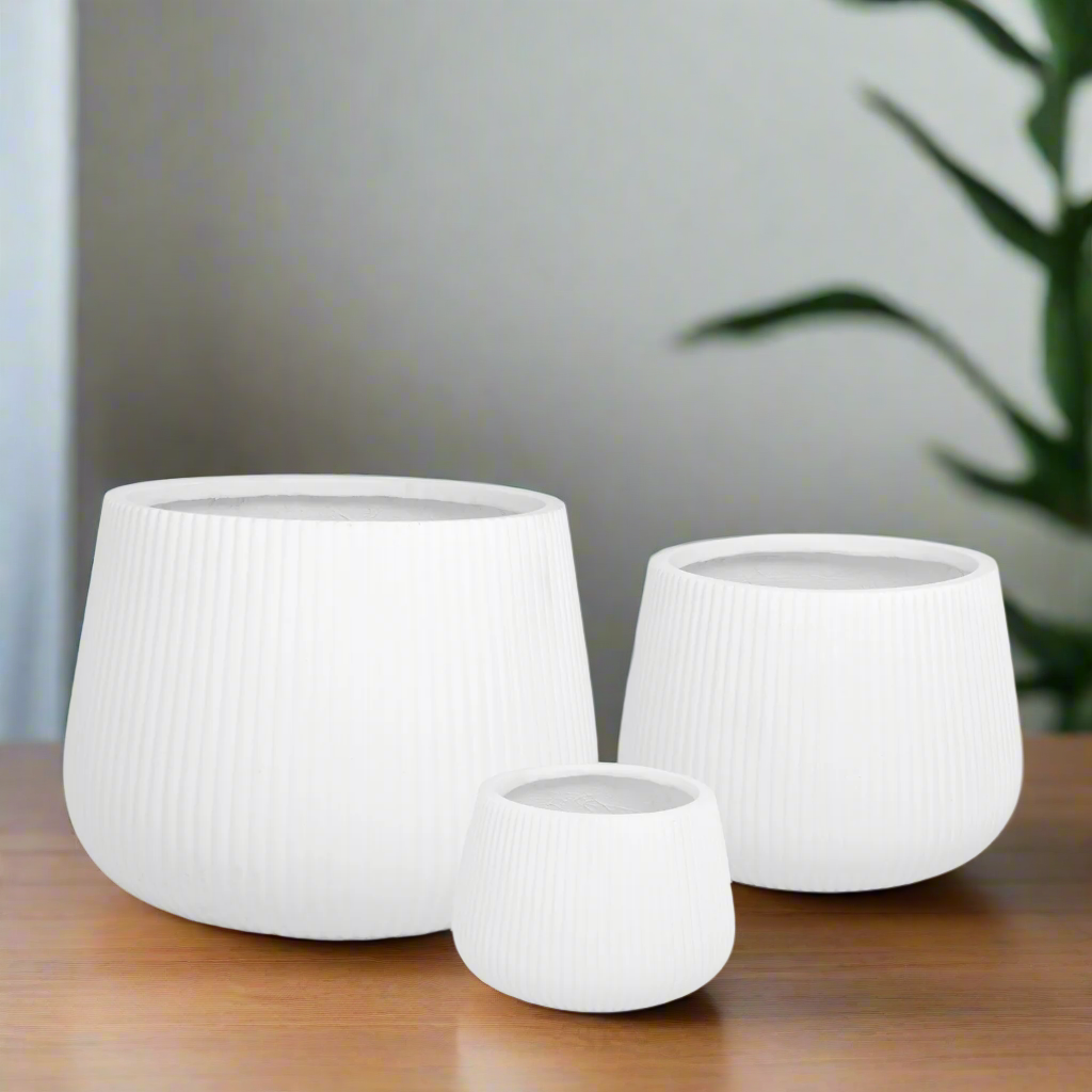 Olyssia Wide White Fiberclay Planters (Set of 3)