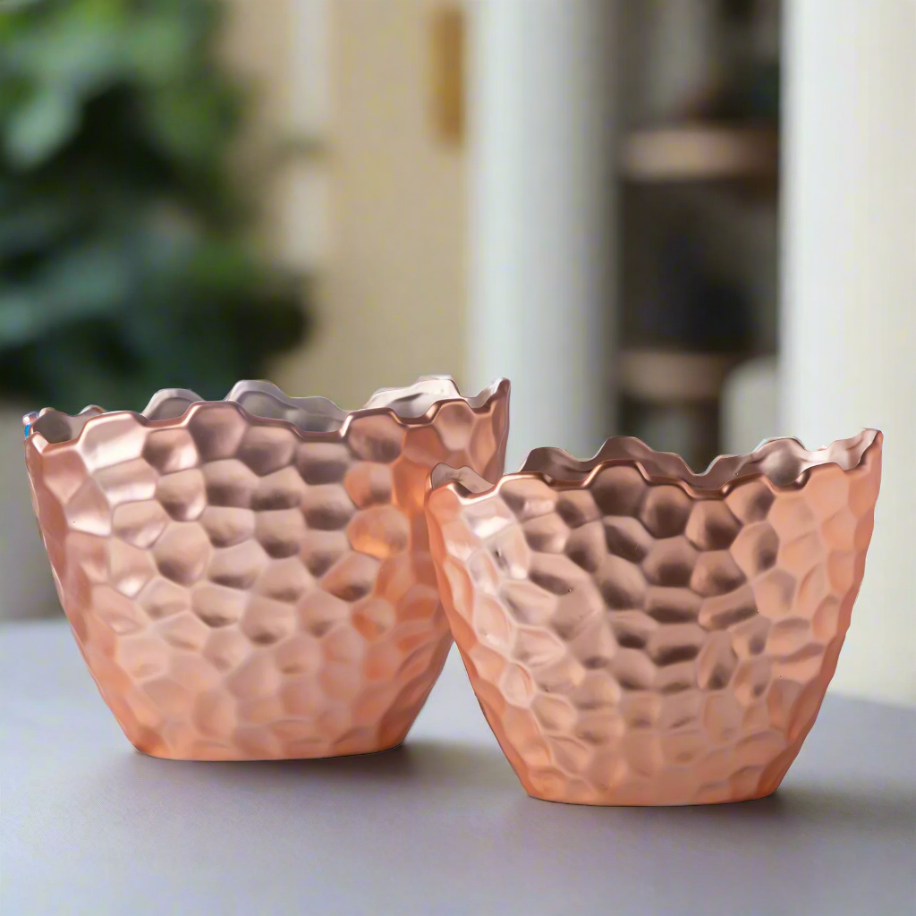 Veylan Rose Gold Oval Ceramic Planter Set (Set of 2)