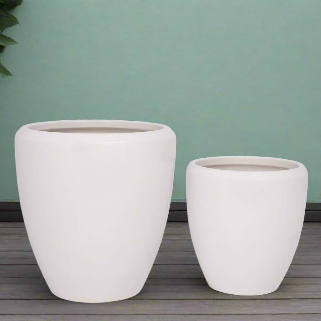 Zylar White Gloss Ceramic Planter Set (Set of 2)