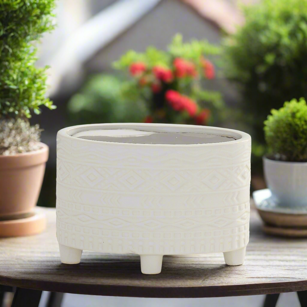 Naya Ceramic Oval Tribal Pot with Stand