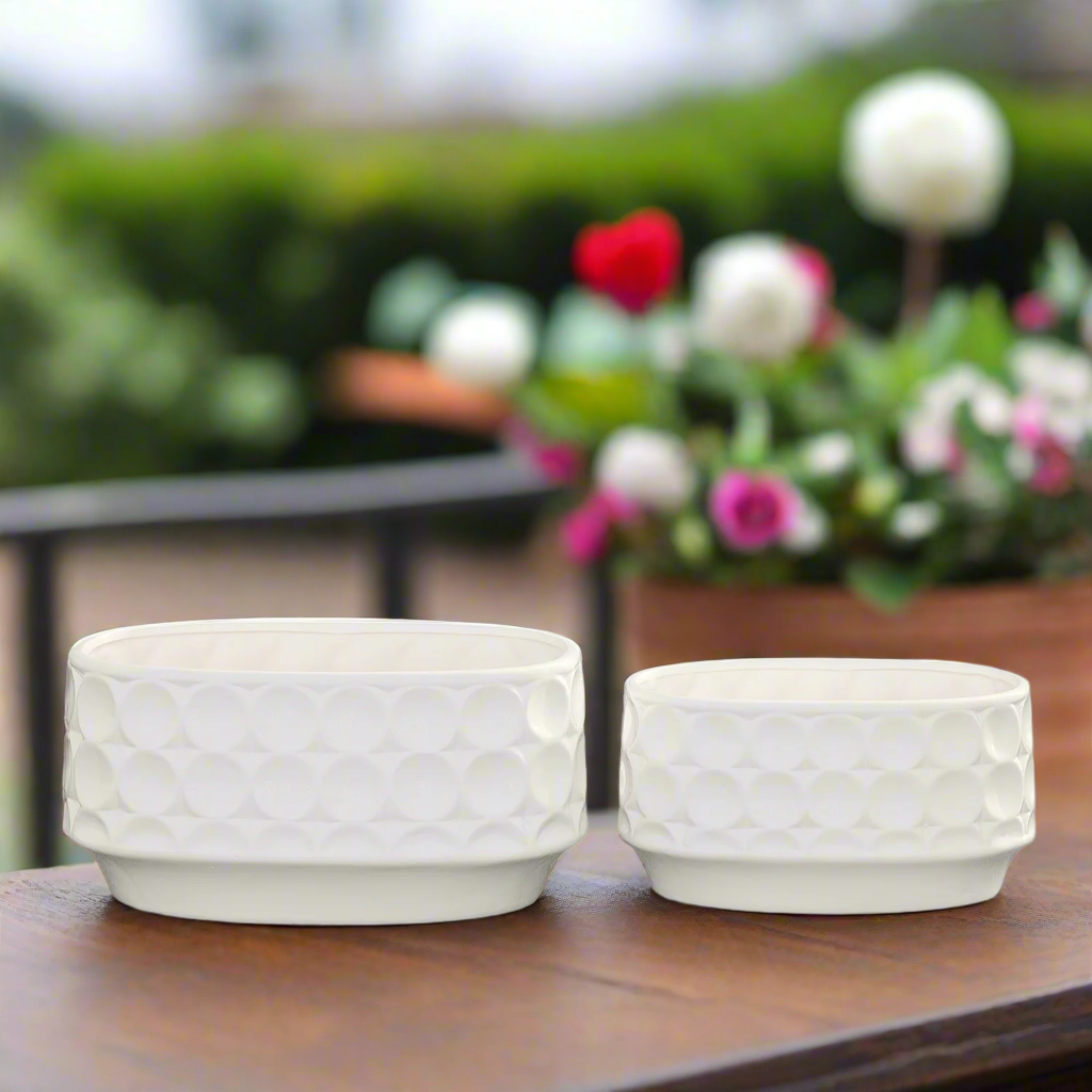 Yvessa Dotted Oval Ceramic Planter Set (Set of 2)