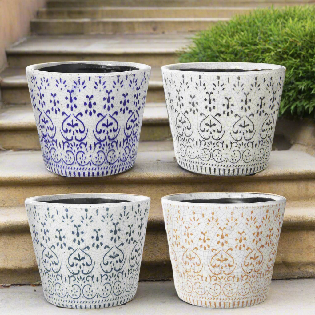 Callista Handcrafted Ceramic Round Planter Set (Set of Four)