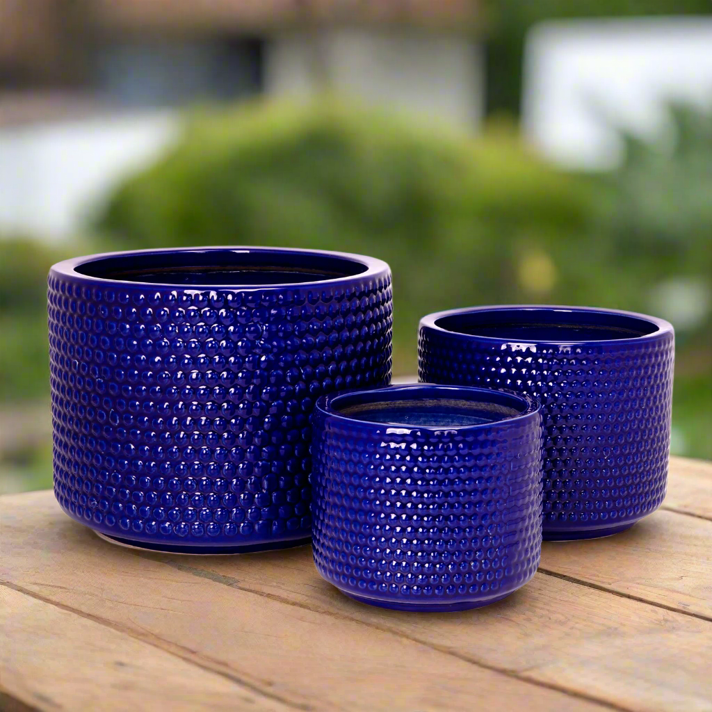 Beyora Blue Ceramic Planter Set (Set of 3)