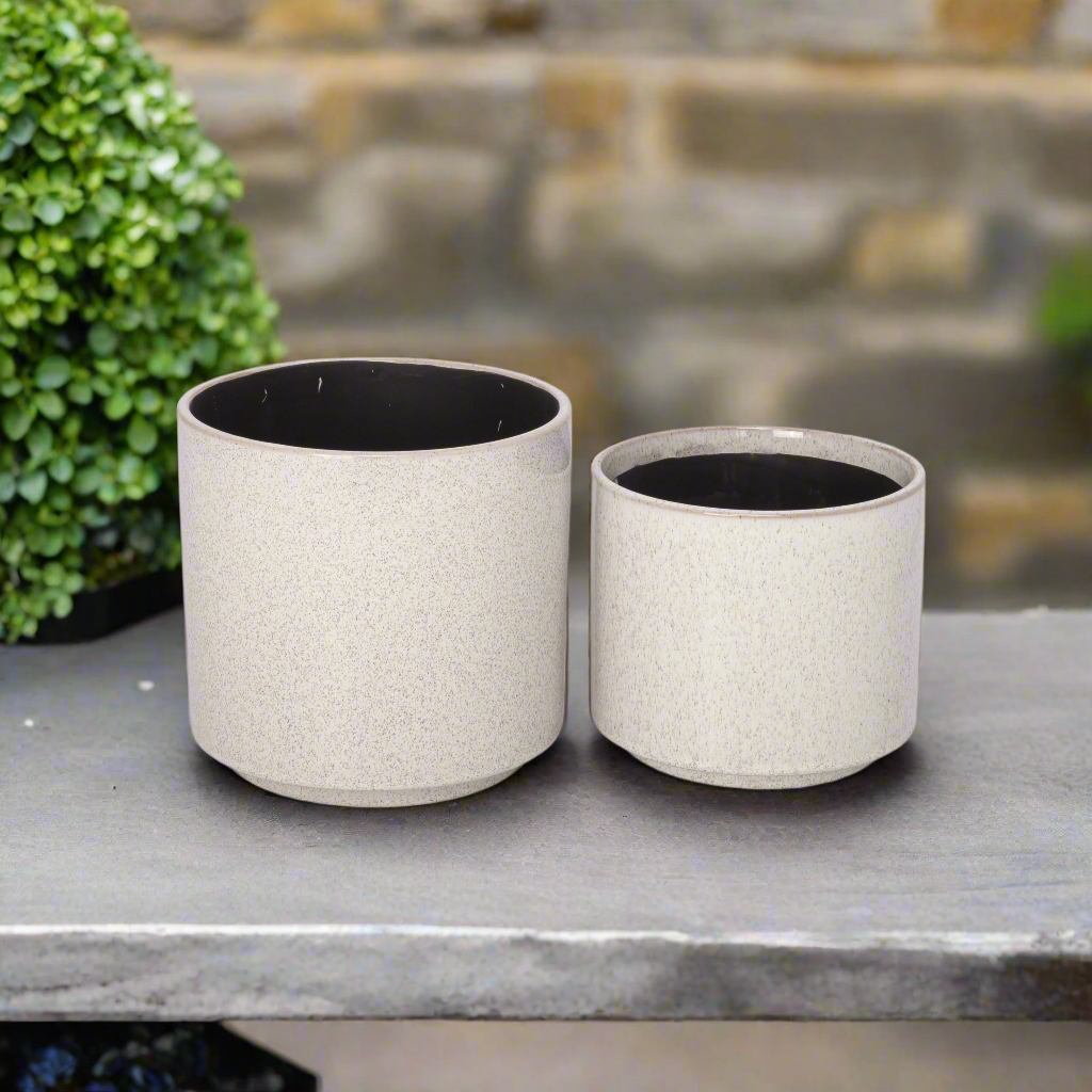 Ceyra White Stoneware Pot Set (Set of 2)