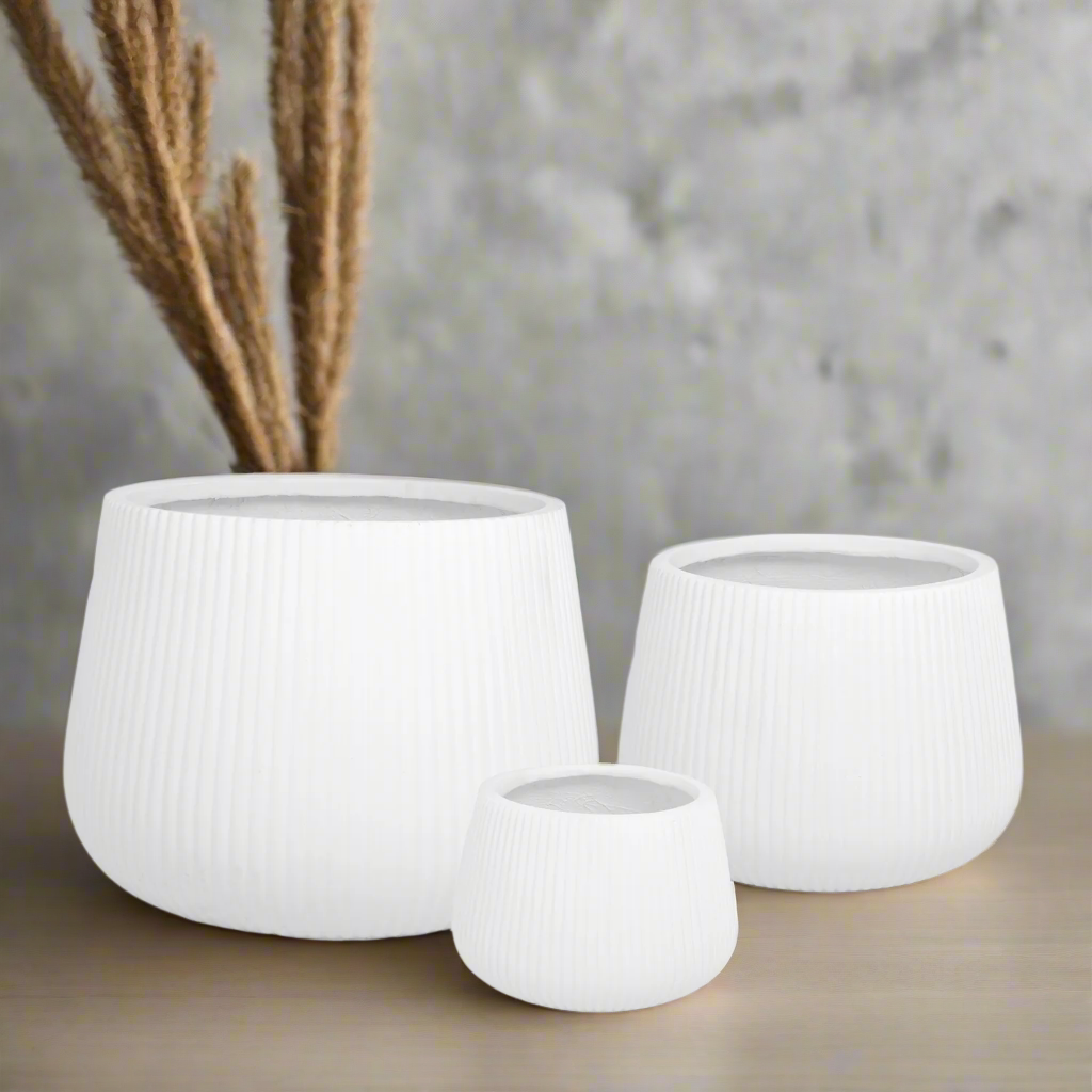 Olyssia Wide White Fiberclay Planters (Set of 3)