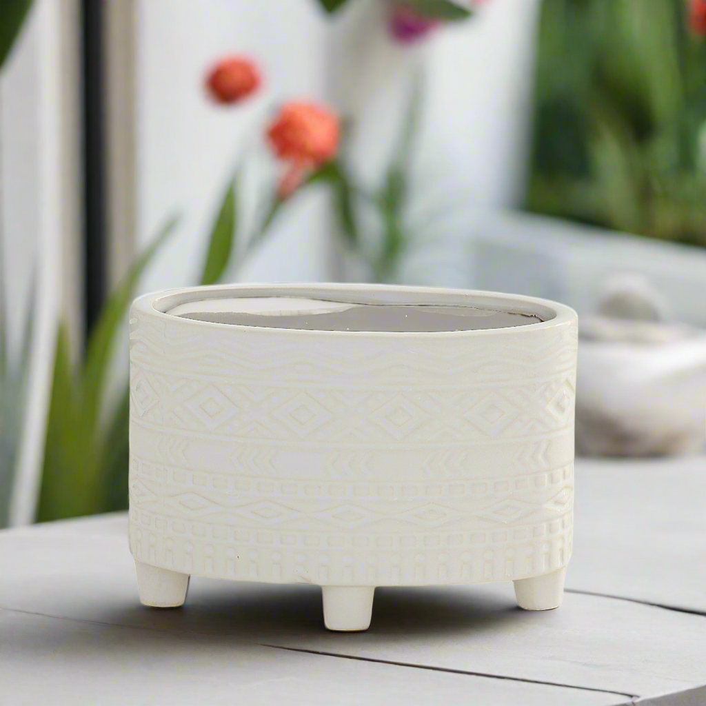 Naya Ceramic Oval Tribal Pot with Stand