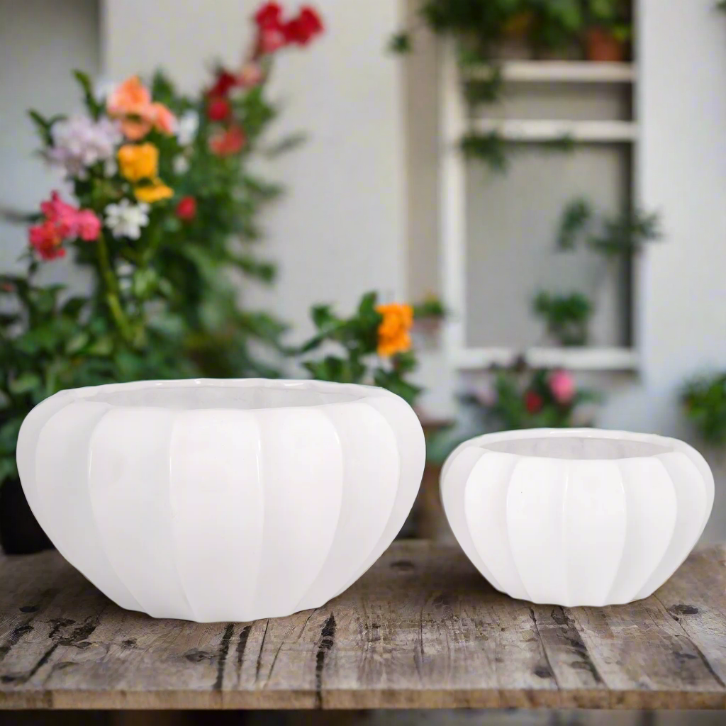 Brixton White Stoneware Planter Set (Set of 2)