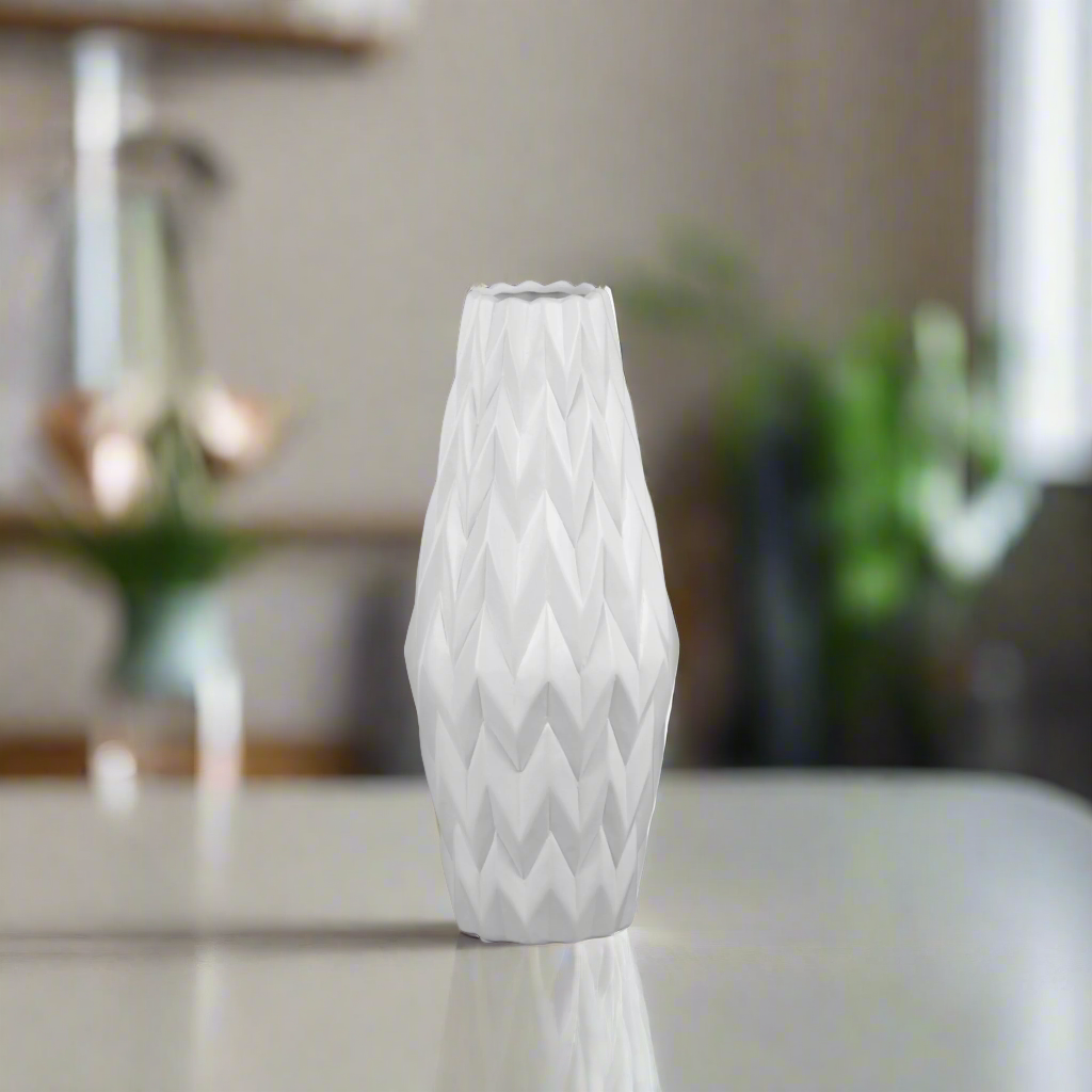 Dallyn Ceramic Rounded Bellied Vase with Round Lip and Embossed Wave Design
