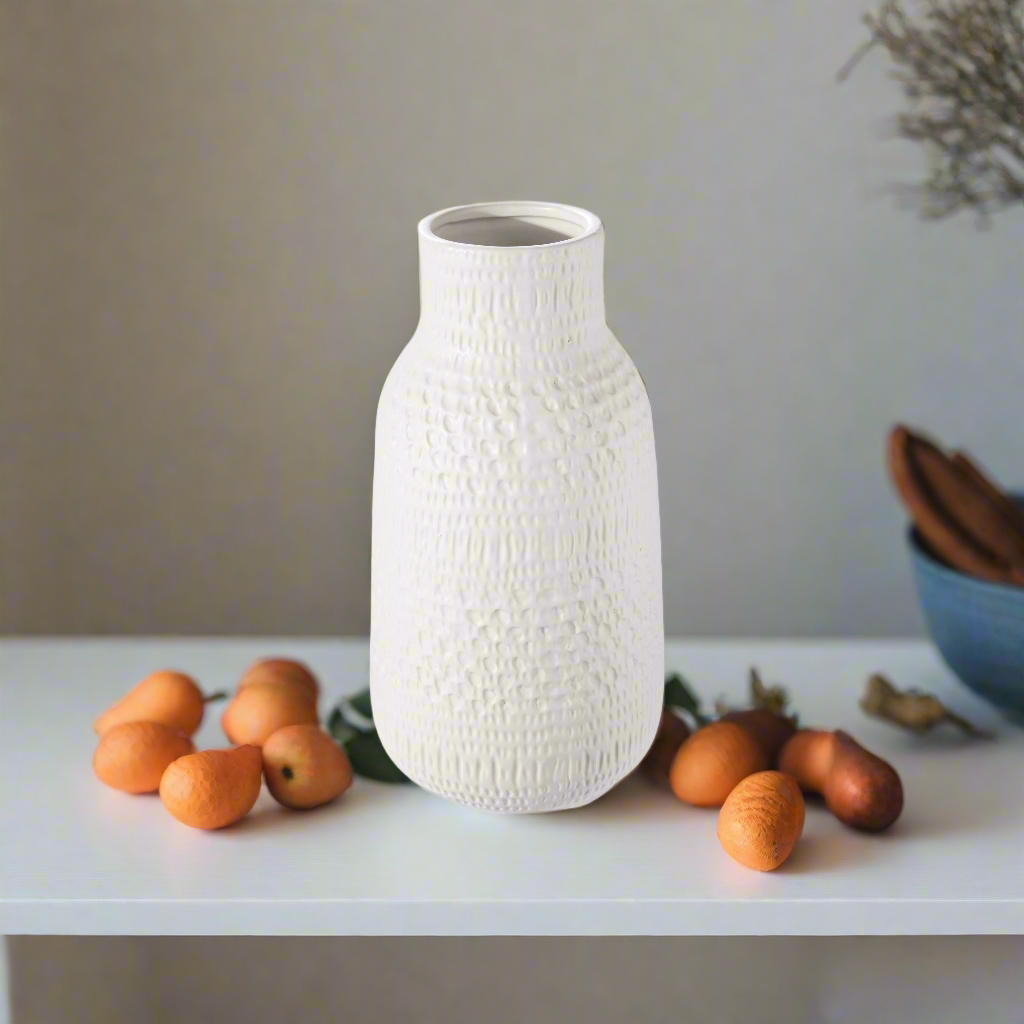 Nyla Ceramic Debossed Tribal Vase