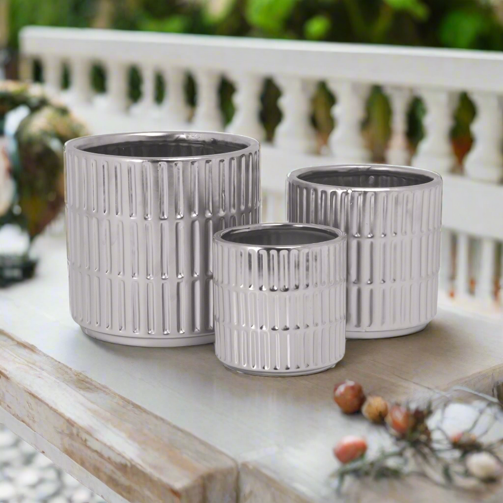 Perla Ceramic Round Planter Set (Set of 3)