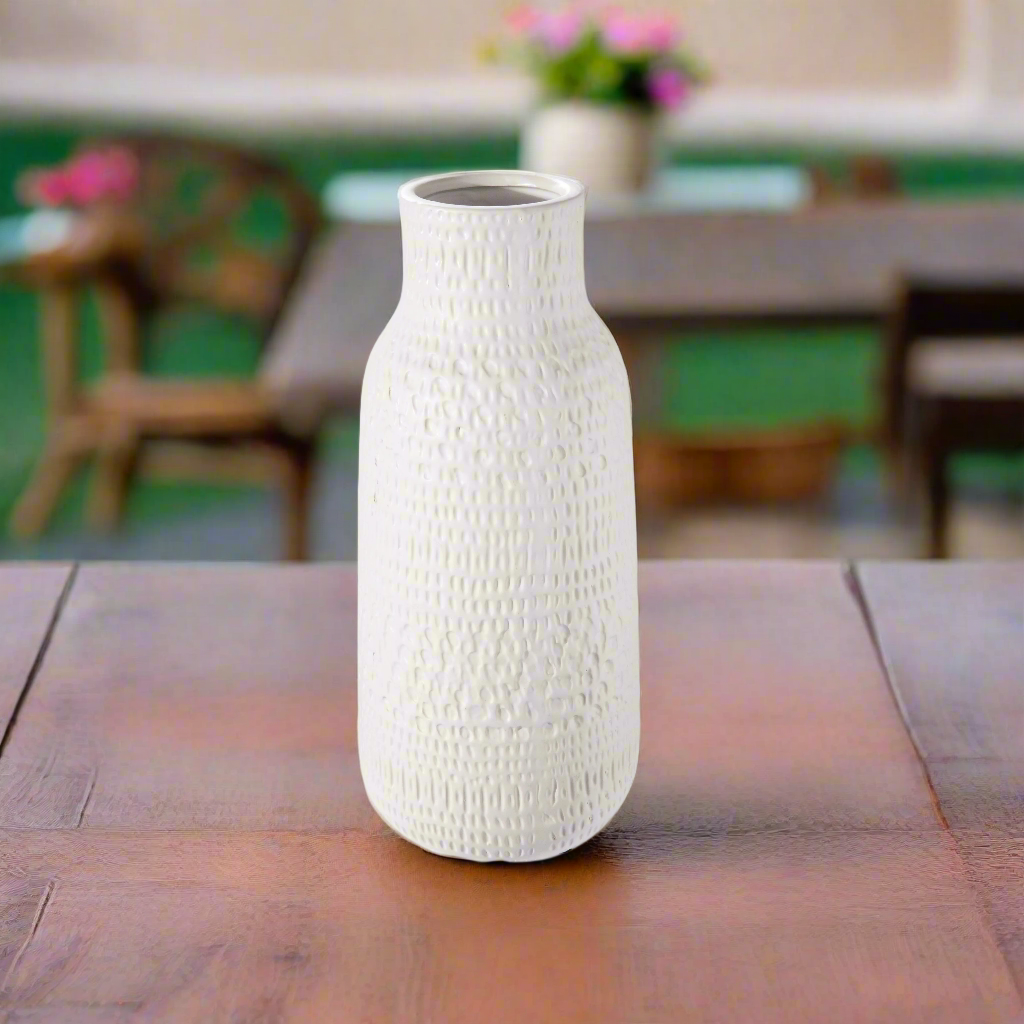 Nyla Ceramic Debossed Tribal Vase