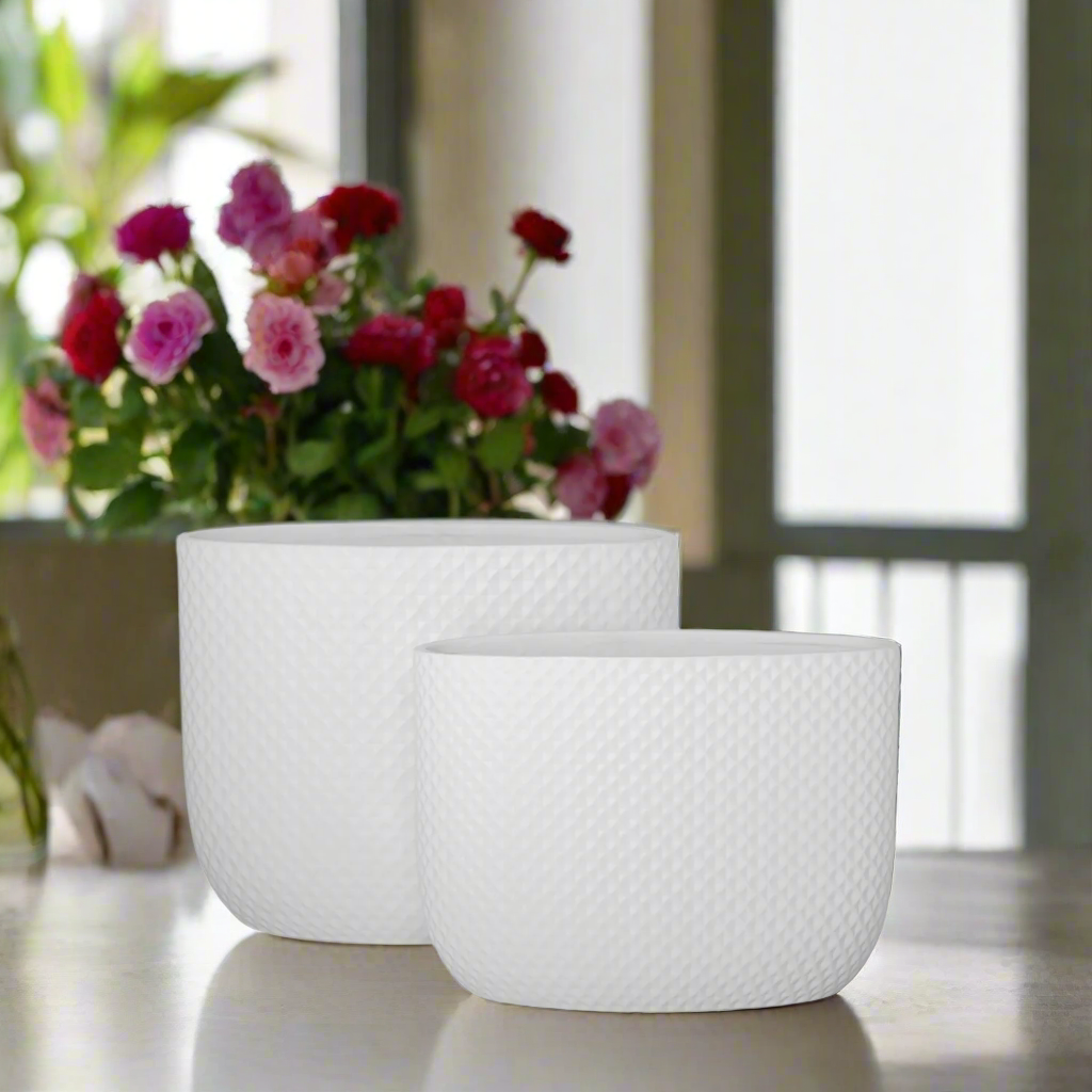 Deyara Embossed Diamond Oval Planter Set (Set of 2)
