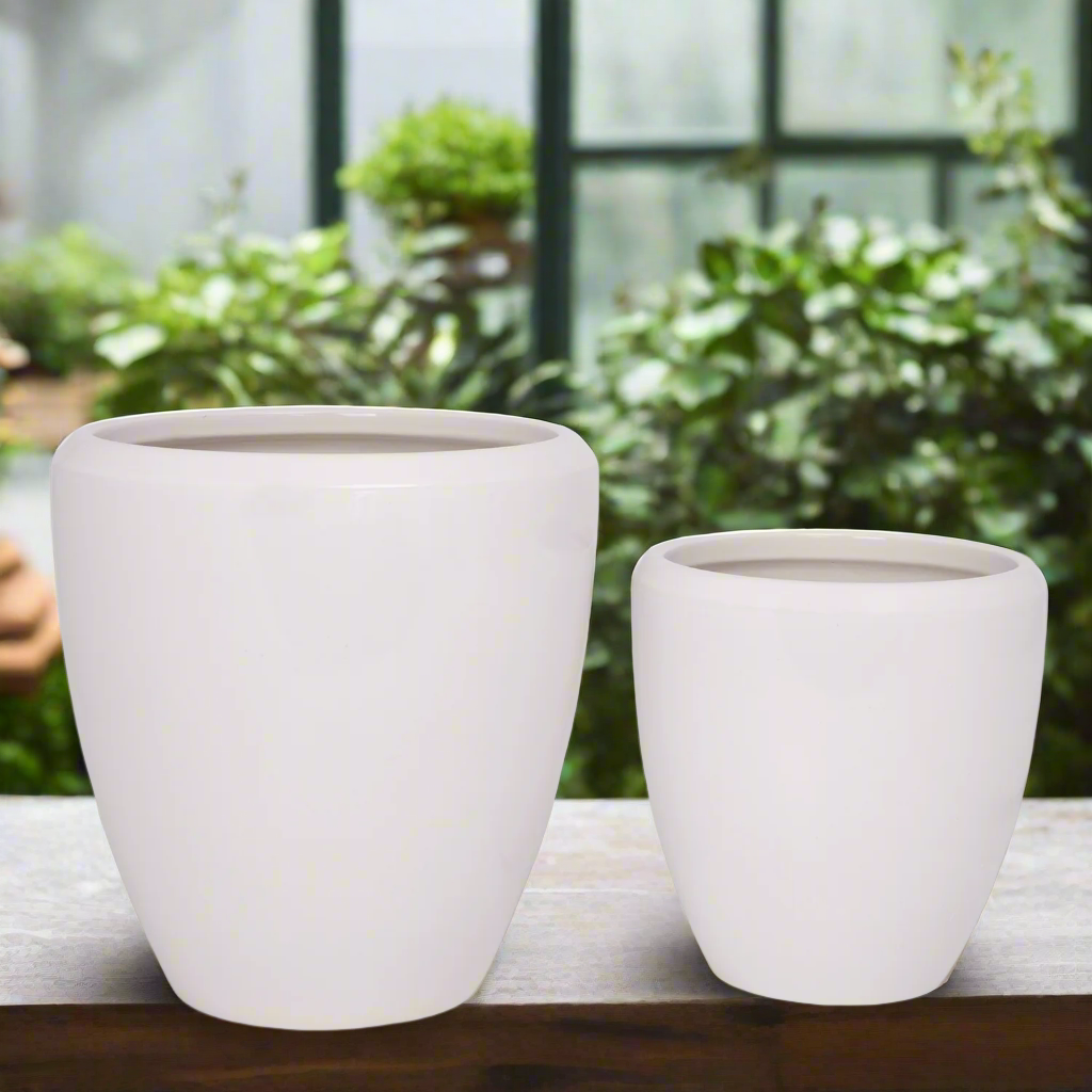 Zylar White Gloss Ceramic Planter Set (Set of 2)
