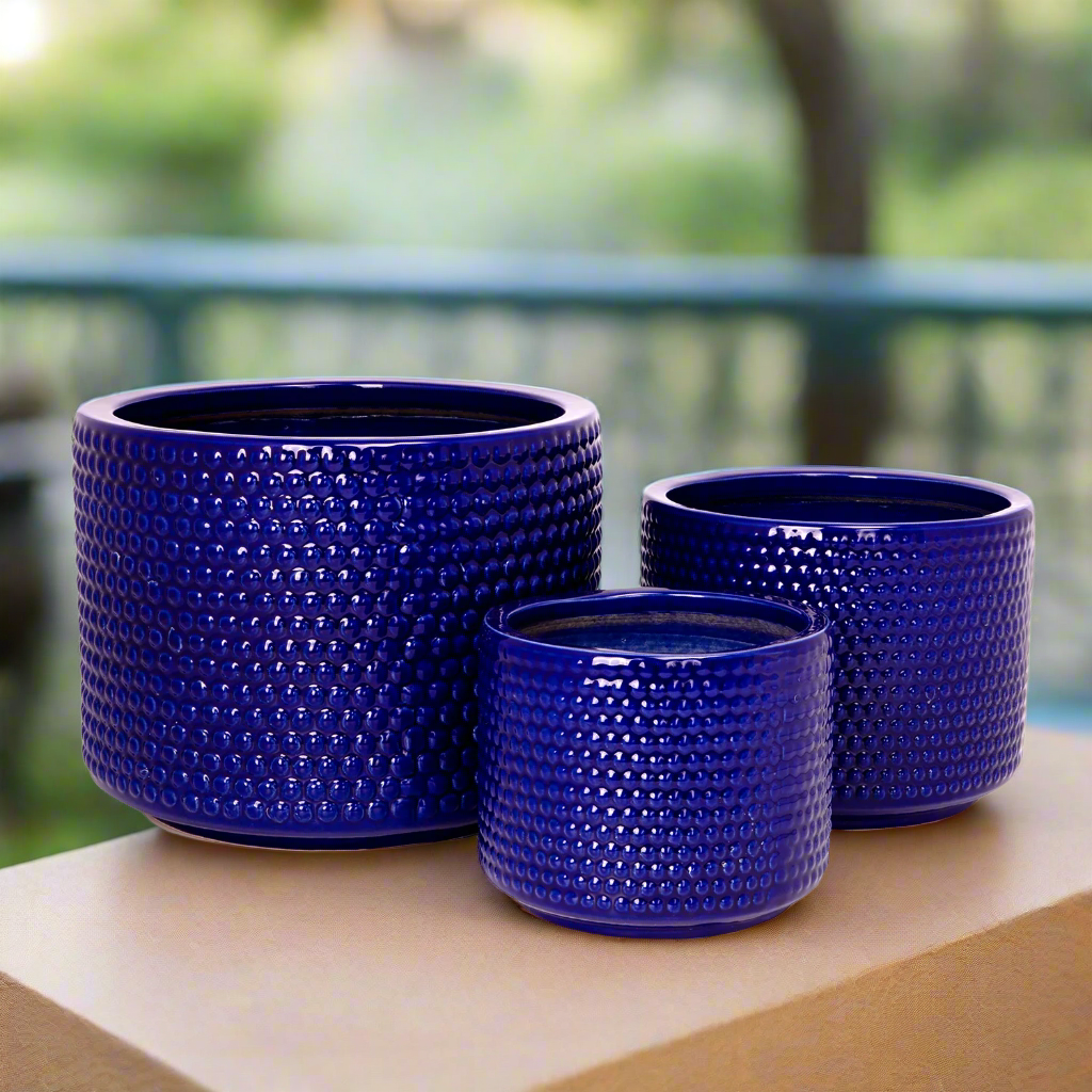 Beyora Blue Ceramic Planter Set (Set of 3)