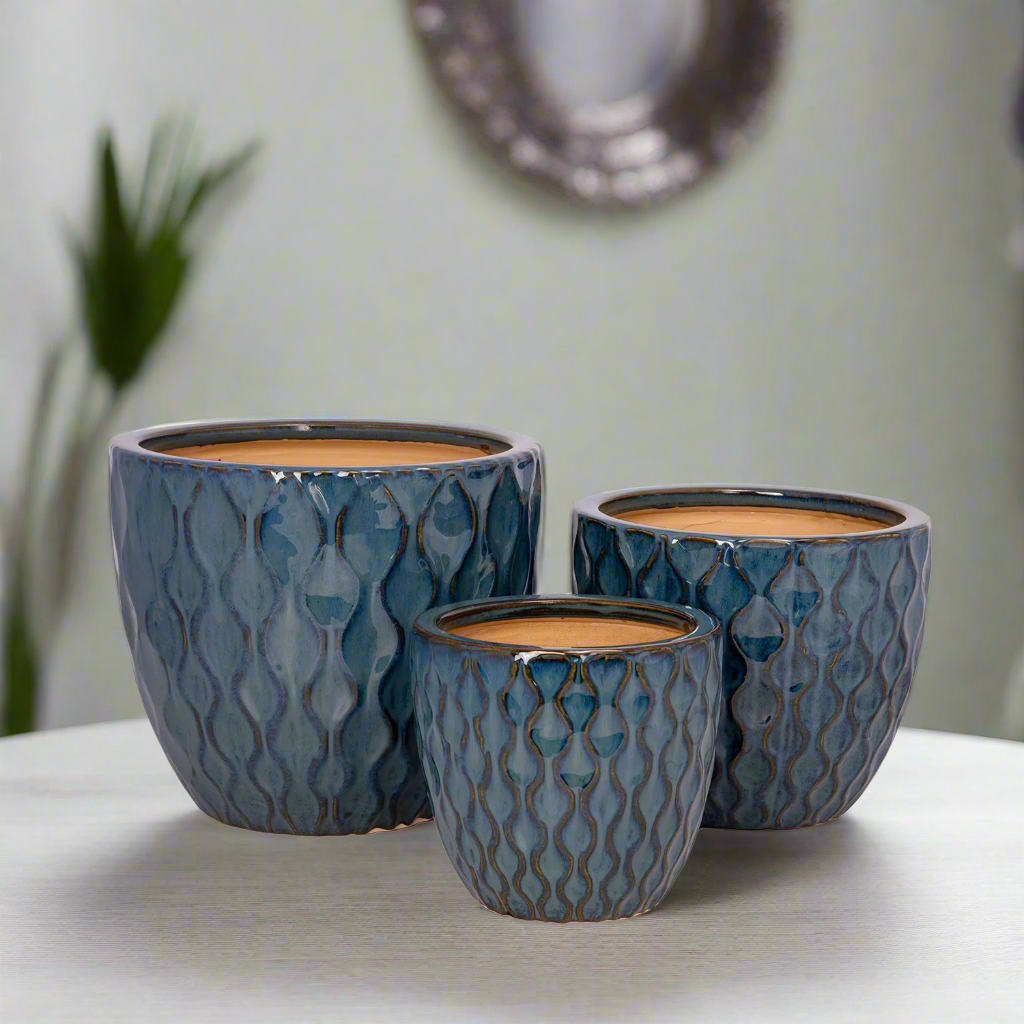 Zorina Blue Ceramic Planter Set (Set of 3)