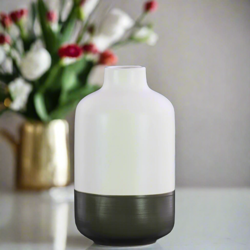 Bray Ceramic Round Bottle Vase with Banded Rim Base