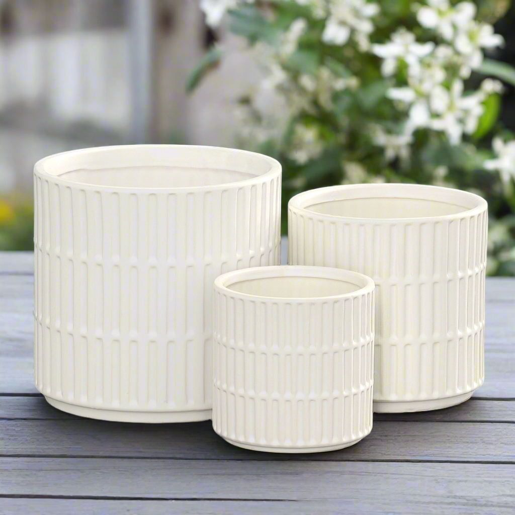 Perla Ceramic Round Planter Set (Set of 3)
