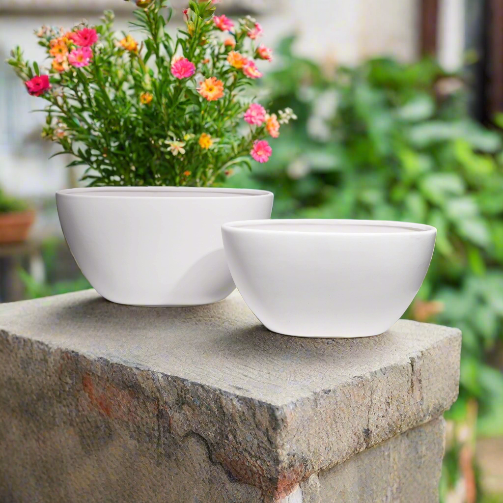 Ceylin Low Oval Ceramic Planter Set (Set of 2)