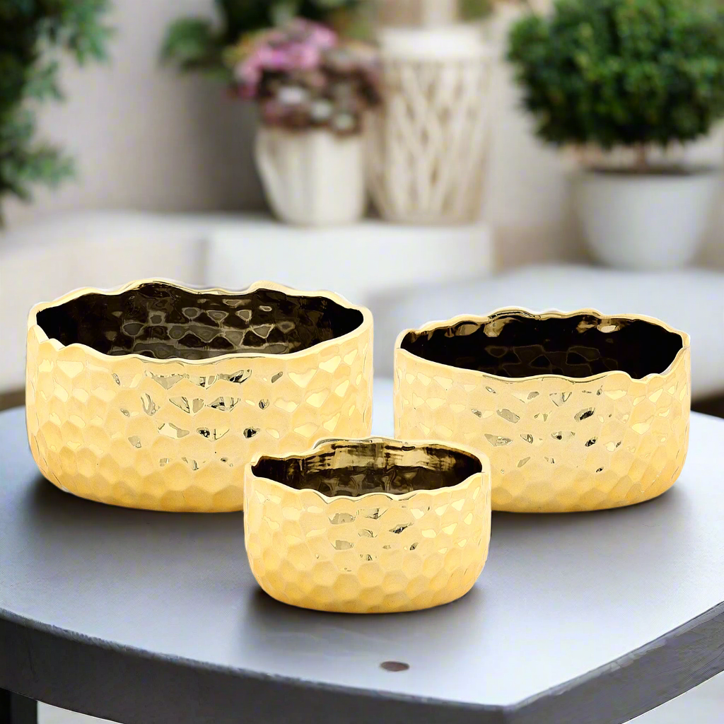 Kyros Hammered Ceramic Planter Set (Set of 3)