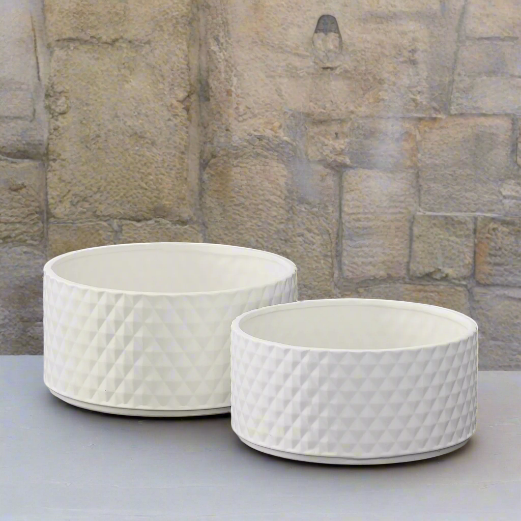 Belvoir White Ceramic Diamond Pattern Planter Set (Set of 2)