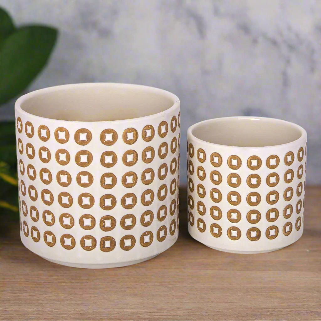 Faryn Bubble Line Ceramic Planter Set (Set of 2)