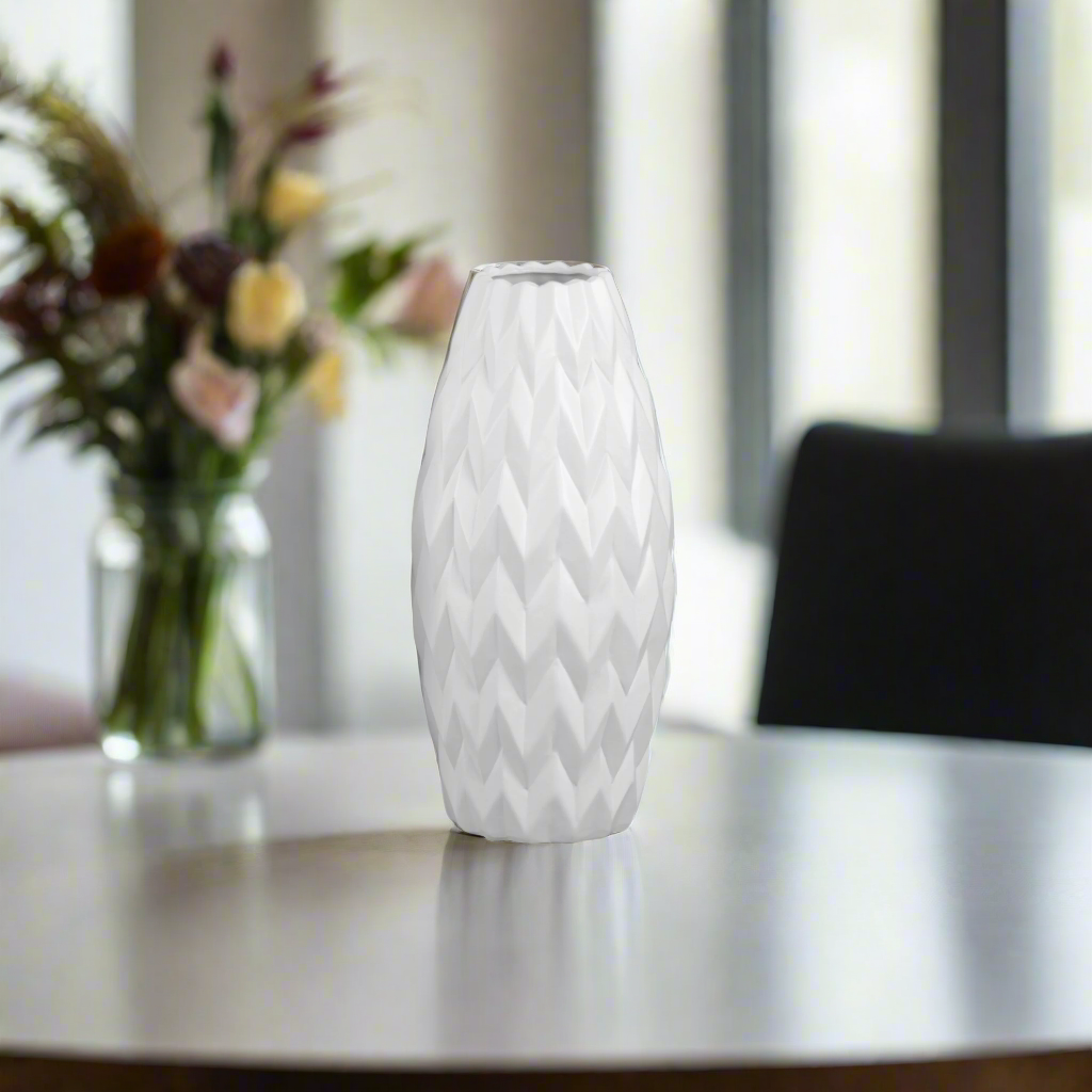 Dallyn Ceramic Rounded Bellied Vase with Round Lip and Embossed Wave Design
