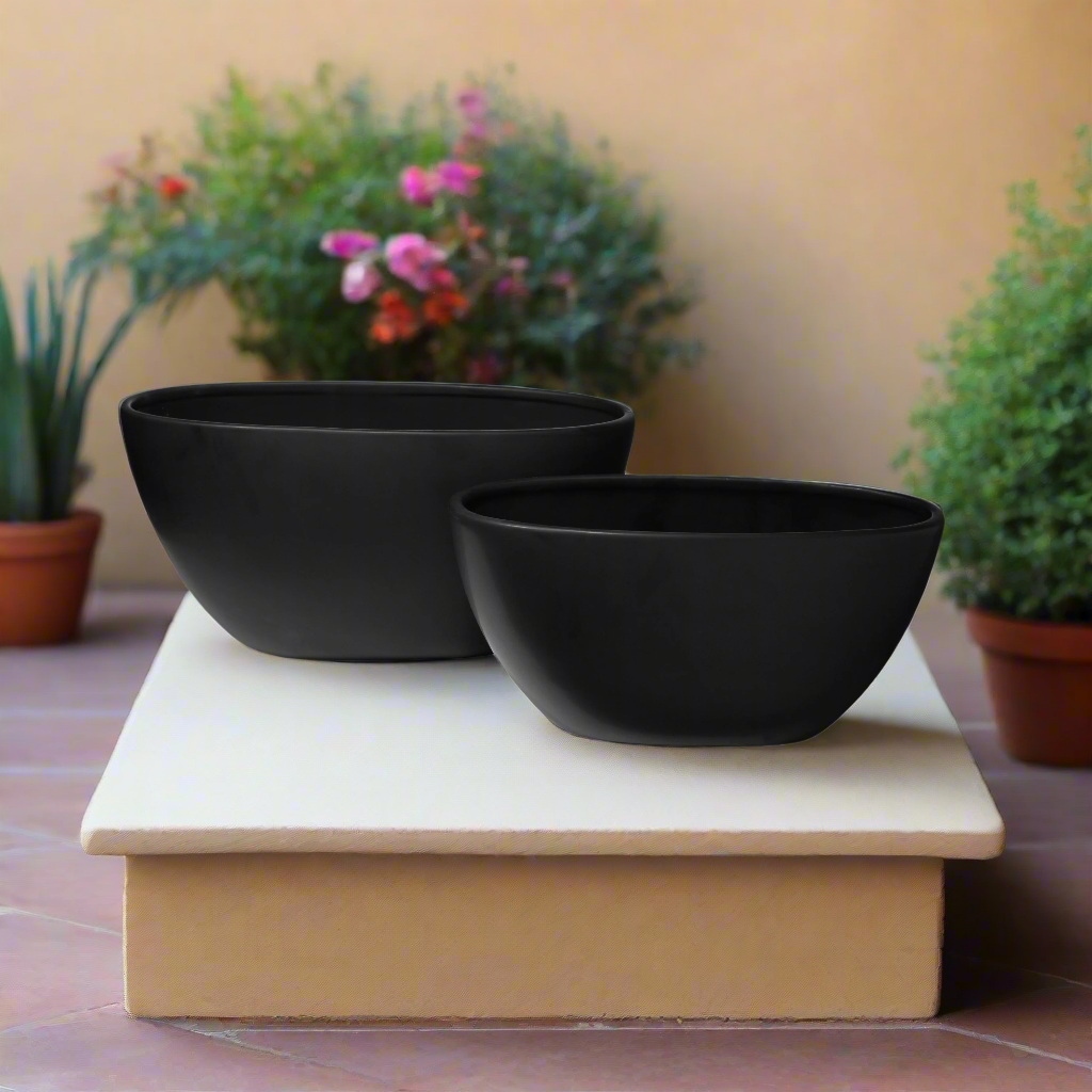 Ceylin Low Oval Ceramic Planter Set (Set of 2)