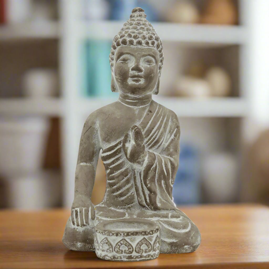 Kileigh Cement Buddha Figurine with Candle Holder