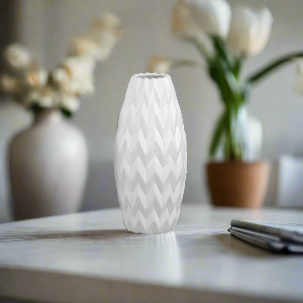 Dallyn Ceramic Rounded Bellied Vase with Round Lip and Embossed Wave Design