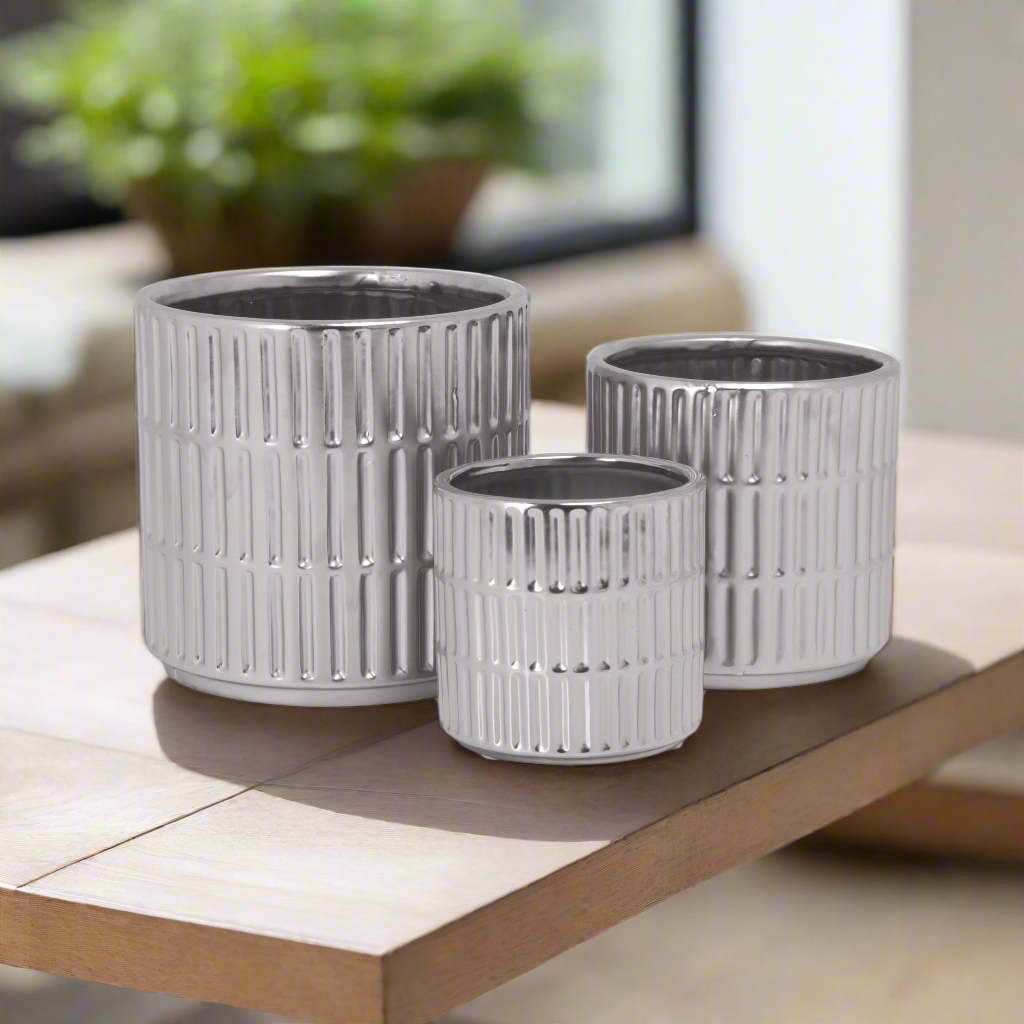 Perla Ceramic Round Planter Set (Set of 3)