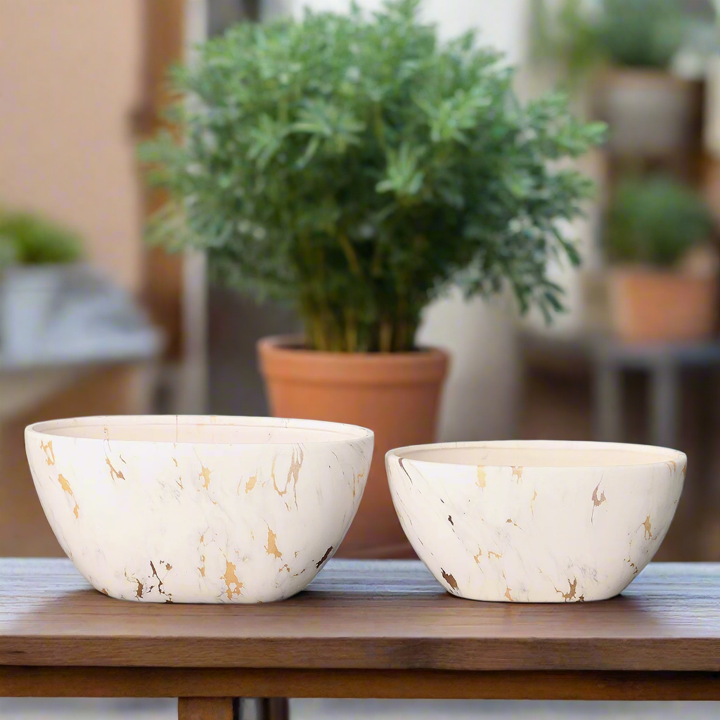 Blair Handcrafted Ceramic Oval Planter Set (Set of Two)