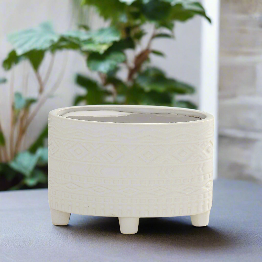 Naya Ceramic Oval Tribal Pot with Stand